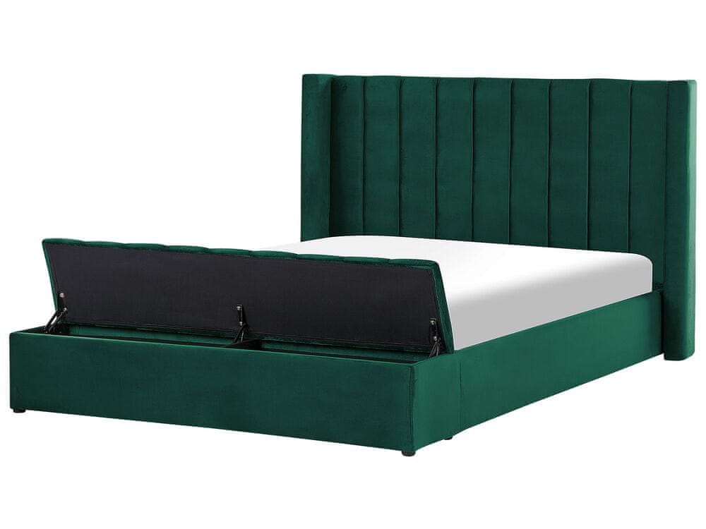 Beliani Zamatová posteľ s úložným priestorom 180 x 200 cm zelená NOYERS